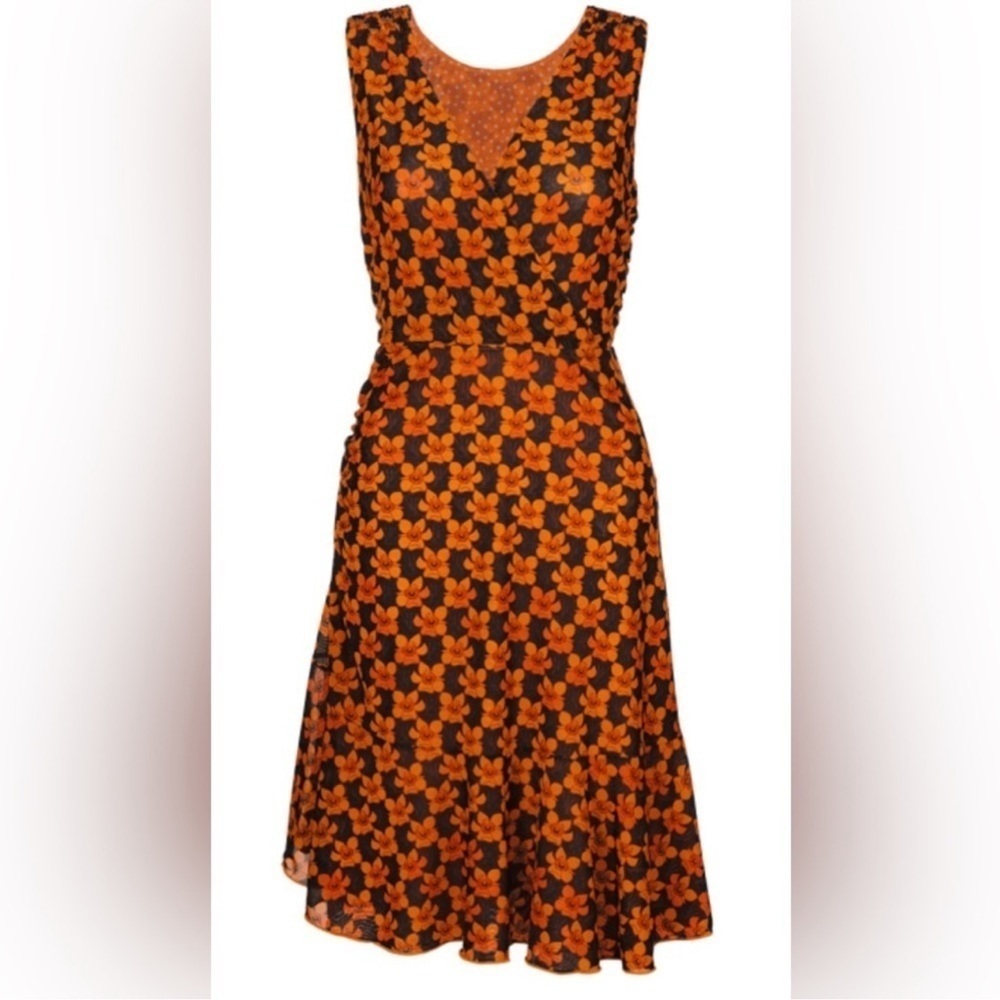 CAbi Orange and Black Floral Mini Dress